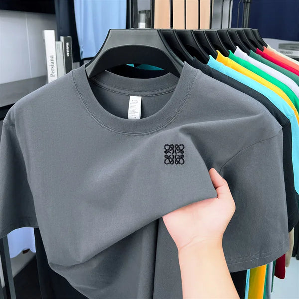 Original Brand Man Short-Sleeved T-Shirt 100%cotton Round Neck Exquisite Embroidery Spring New Tops Ventilate Leisure Mens Wear