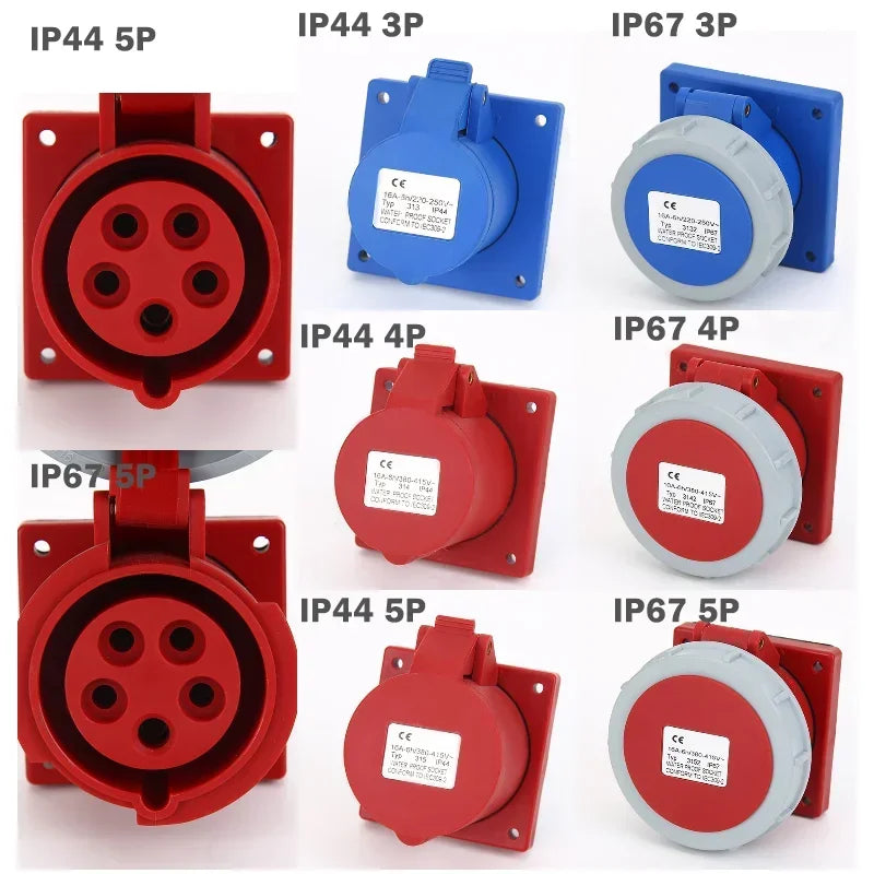 MALE FEMALE IP44 IP67 Industrial Plug and Socket Waterproof Connector 3P 4P 5PIN 16A/32A Electrical Connection Wall Mount Socket