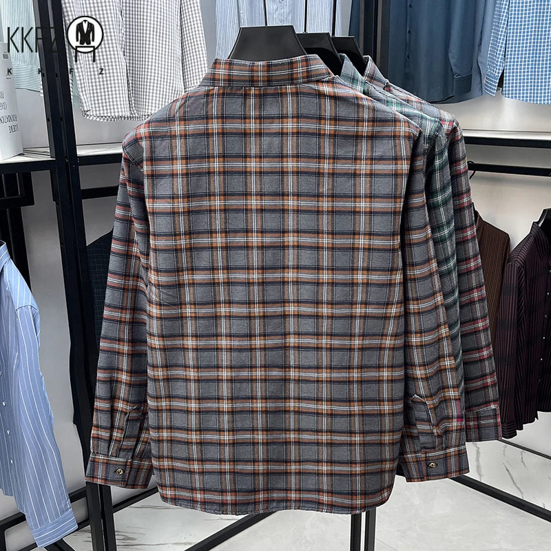 Men's Lapel Collar Plaid Shirt Long Sleeve Breathable Fabric Comfortable Lightweight Casual Business Daily Wear