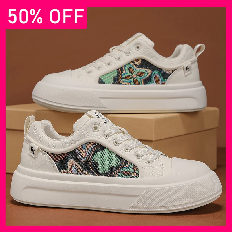 Men Board Shoes Fashion Mesh Breathable Versatile Teenagers Outdoor Walking Leisure Shoes 2026 New Thick Soled Board Shoes