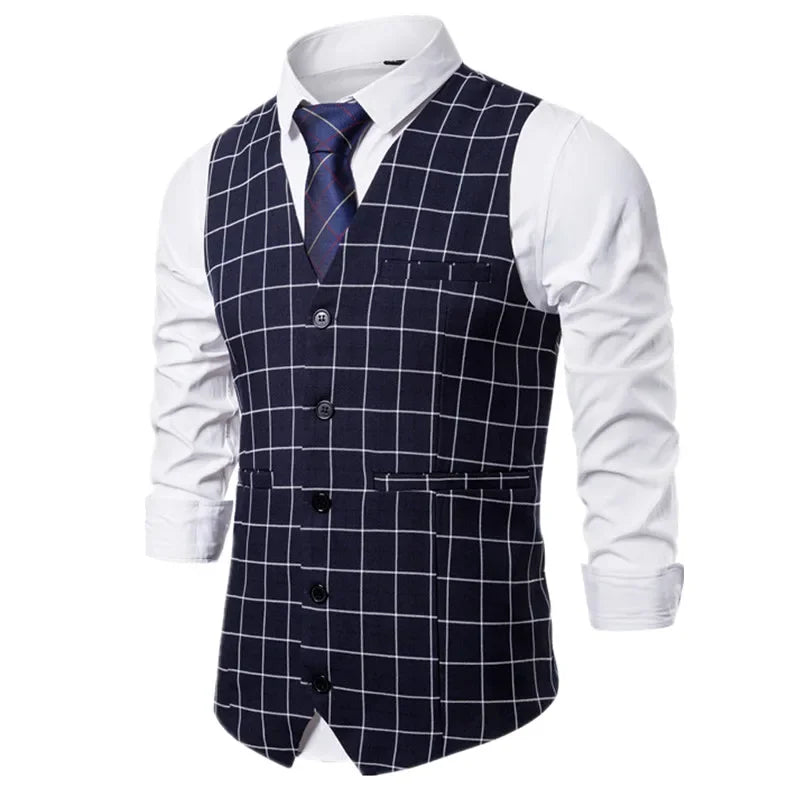 Men's Red Striped Sleeveless Vest, Single Breasted V-Neck Suit Vests, Wedding/Party/Business/Office Waistcoat, Europe Size S-XXL