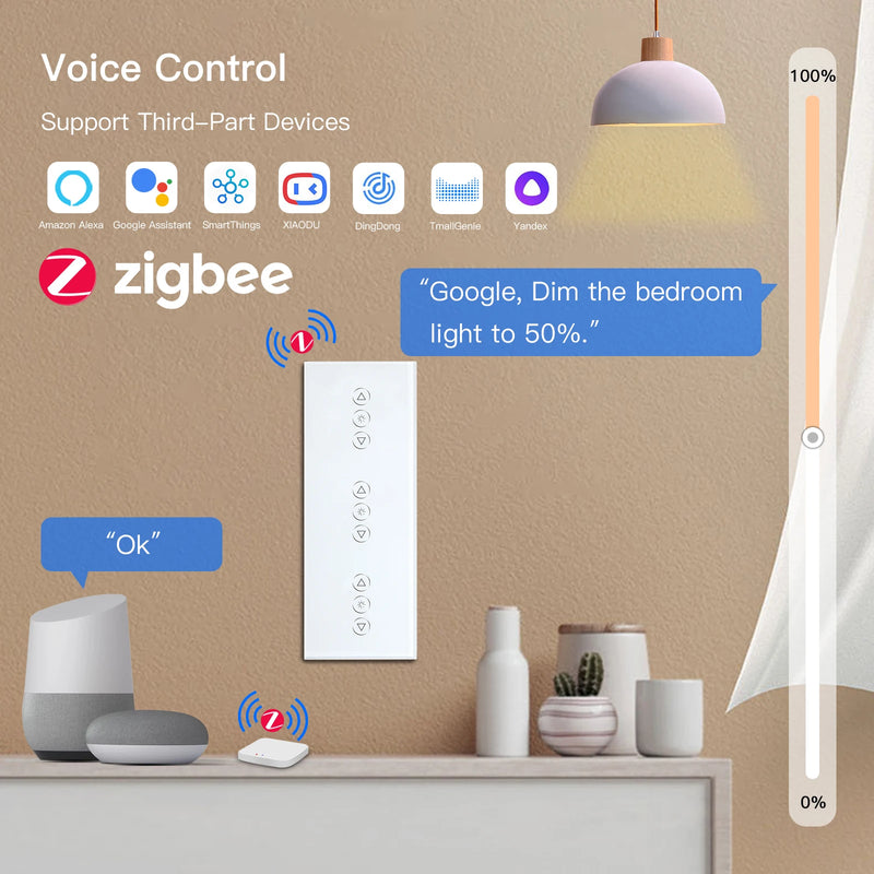 BSEED Zigbee Dimmer Switches Triple Smart Wall Touch Switch LED Dimmable Light Switch Tuya Smart Life Alexa Wireless Control