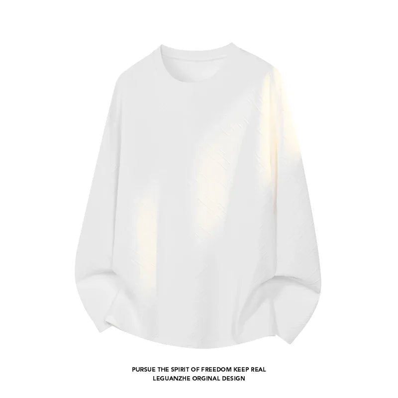 Men Crew Neck Long Sleeve Sweatshirt Maze Geometric Embossed Jacquard Oversized Silhouette For Autumn Daily Street Wear