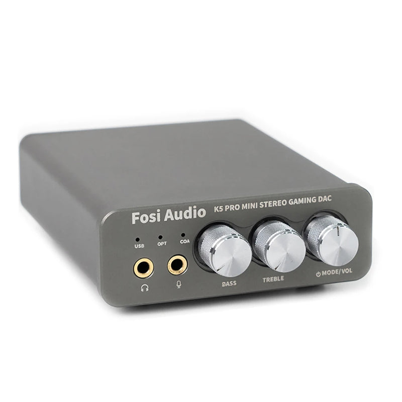 Fosi Audio K5 PRO Gaming USB DAC ជាមួយមីក្រូហ្វូន ឧបករណ៍ពង្រីកសំឡេងកាសស្តាប់ត្រចៀក Desktop Mini Audio DAC Amp សម្រាប់ PS5 PC