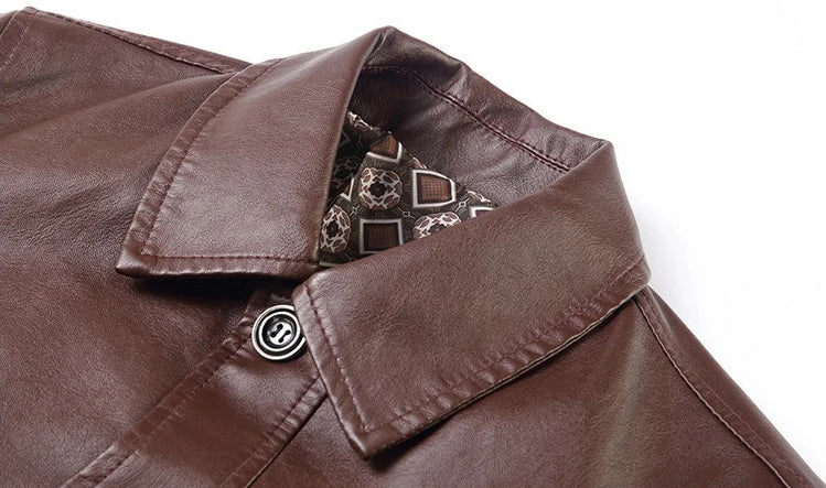 New Product Launch in 2026: Men's Black Long-sleeved PU Jacket, Artificial Leather Single-button Lapel Coat.