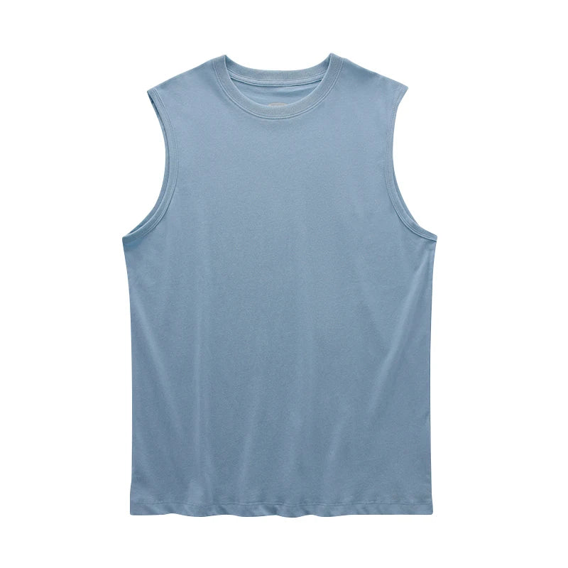 DUKEEN Sleeveless T-Shirt Men's Summer Cotton Tops Solid Color Fitness Clothes White Sports Undershirt Unisex
