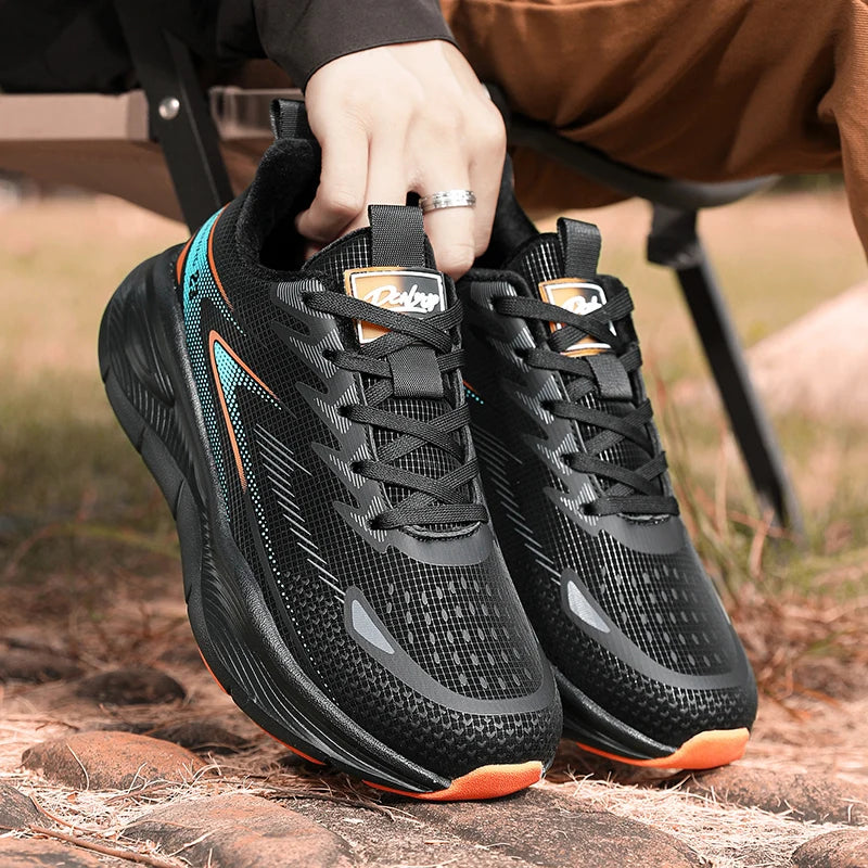 Mens Running Shoes 2025 New Mesh Breathable Comfortable Sports Shoes Trendy Casual Flat Lace-up Sneakers for Men