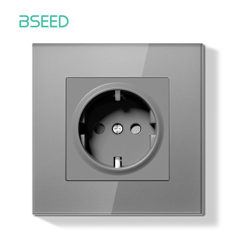 BSEED E Series Mechanical Button Switch 1/2Gang 1Way Light Switch Wall Electrical Socket ST TV CAT6 Socket Glass Panel Switch
