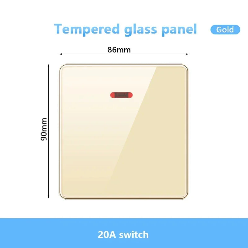Gold UK 13A Tempered Glass USB Socket Plug,18W Type-C Fast charging Universal 3pin Dual Power Outlet,Wall 2way Light Switch