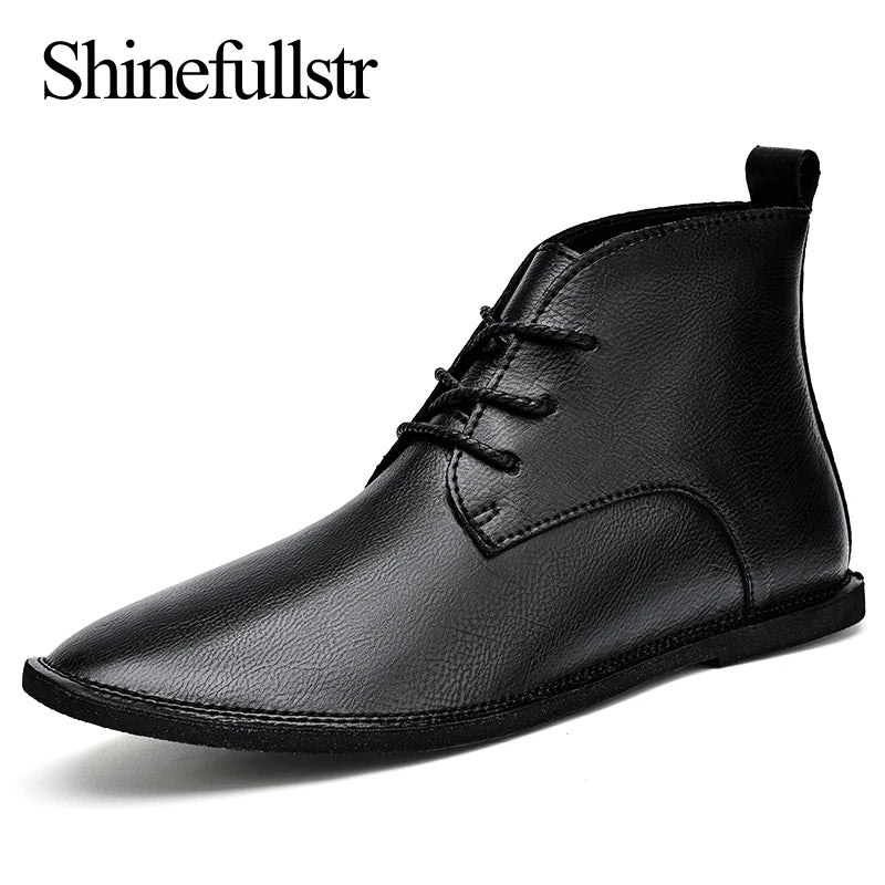 Winter Mens Retro Leather Boots Men Casual Black Brown Ankle Boots Lace Up Size 38-46 47 Dropshipping