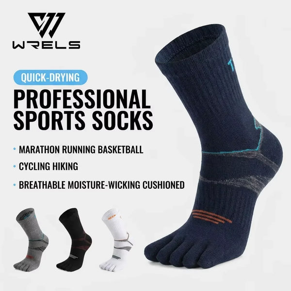 WRELS 1/2/3 Pairs Hiking Crew Toe Socks Anti‑Blister 5 Finger Socks Men Women Moisture Wicking Breathable Outdoors Running Socks