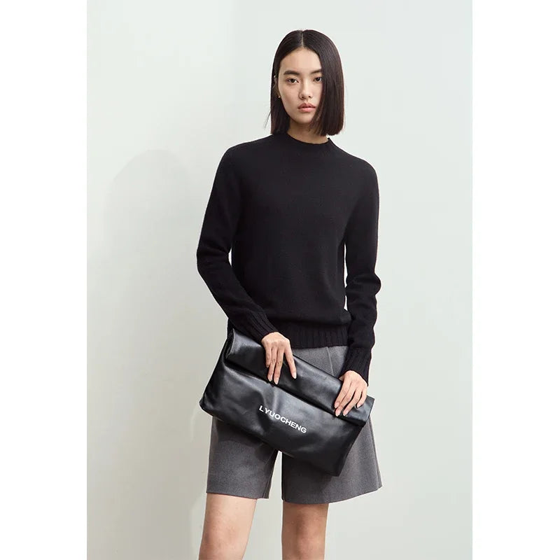 Amii Women's Sweater 2026 Winter New Pullovers Long Sleeve Top Female Solid Loose Mock Neck Versatile Sweater for Woman 12423118