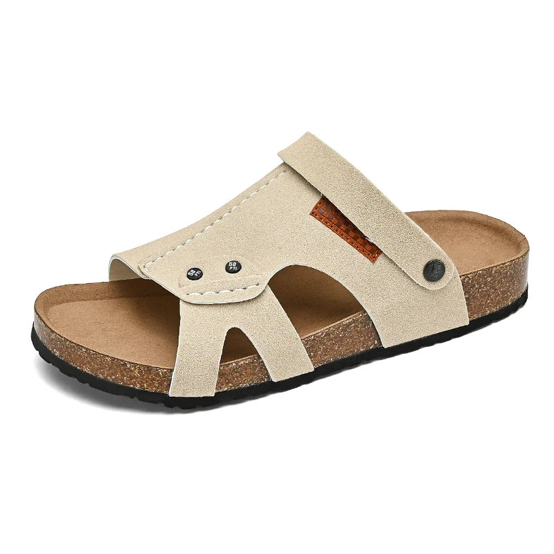 Summer Mens Retro Cork Slippers Sandals Men Suede Leather Sandals Brown Black Comfortable Dropshipping