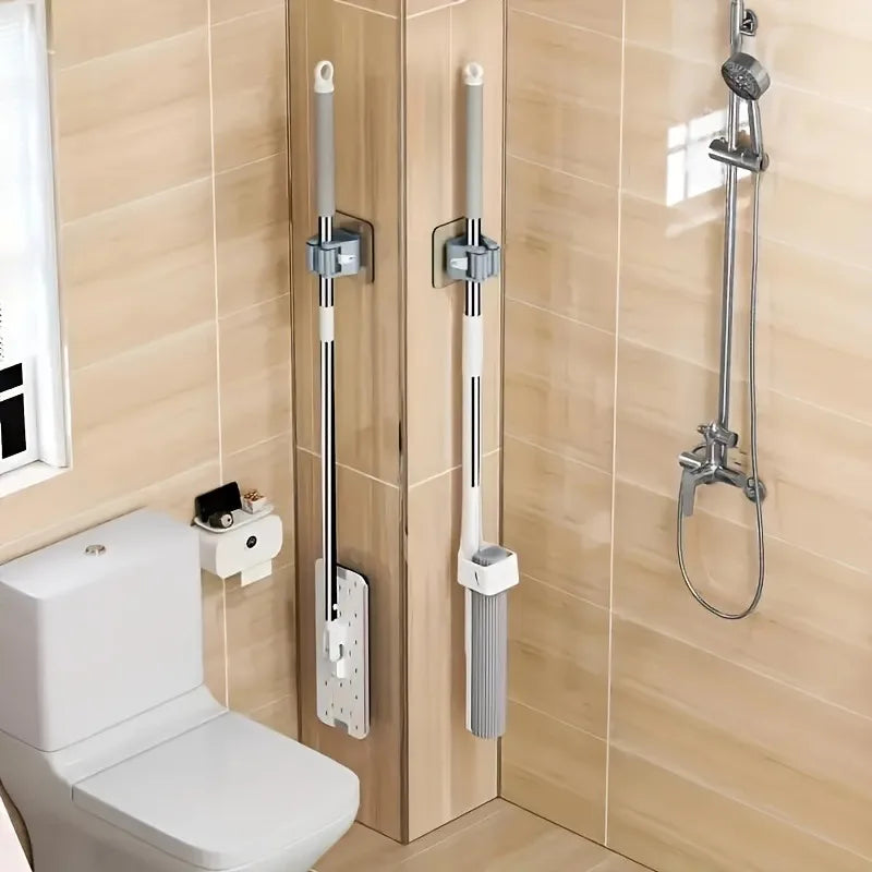 2/4pcs Mop Organizer Holder, Seamless Wall Mounted Mop Clips with No Drill, Strong Adhesive Bathroom Storage Hooks.