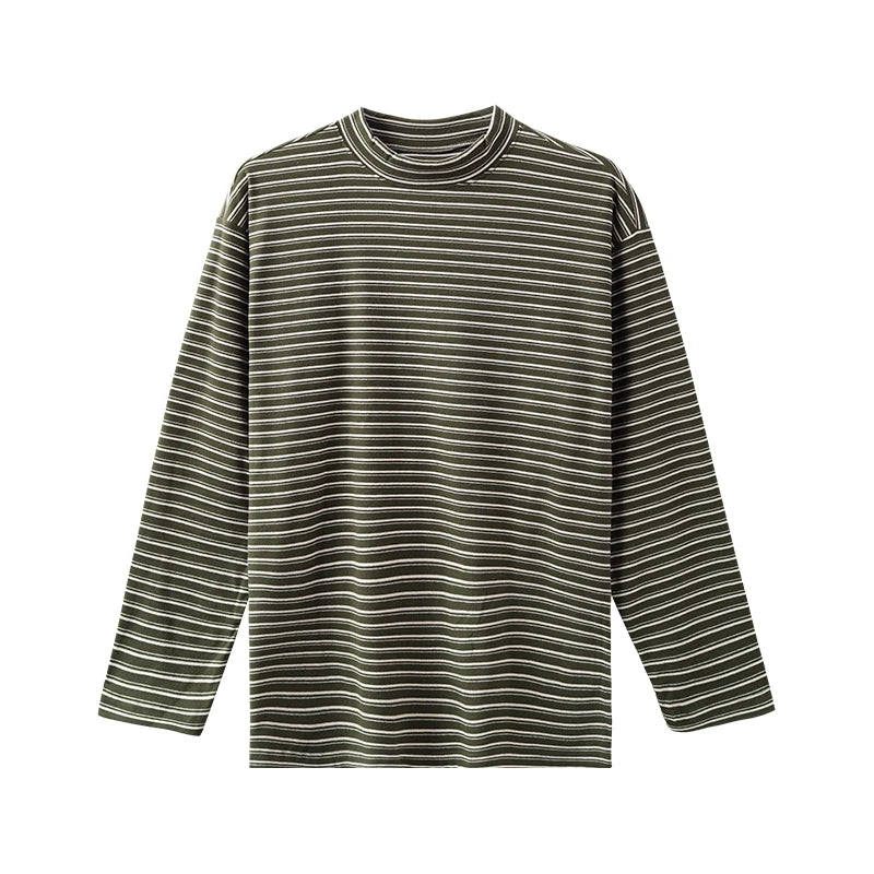 DUKEEN 300G Heavyweight Men's Dralon Thermal Undershirts Winter Mock Turtleneck Striped Inner Layer Long Sleeve T Shirts for Men