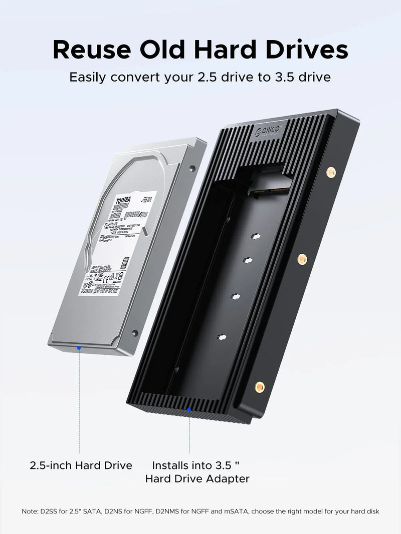ORICO Hard Drive Caddy Adapter 2.5 SATA MSATA NGFF to 3.5 Internal Drive Bay SSD Converter Mounting Bracket Caddy Tray SATA 3.0