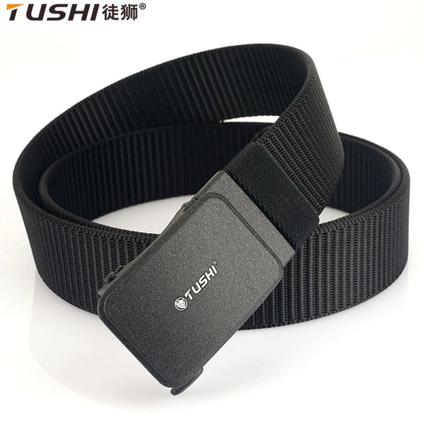TUSHI Men's Automatic Slide Buckle Nylon Webbing Belt Adjustable Tactical Waist Belt For Outdoor Hiking Work Casual Daily Wear