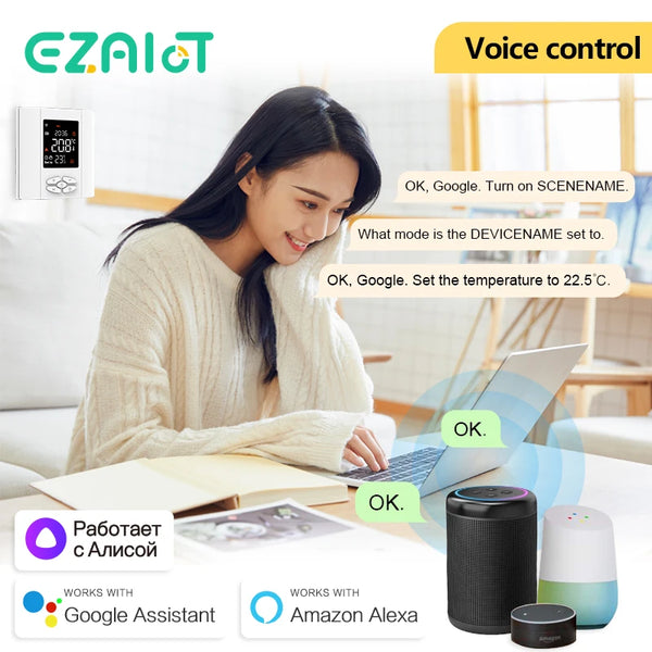 ឧបករណ៍បញ្ជាសីតុណ្ហភាព ZigBee ដំណើរការដោយថ្មសម្រាប់ឡចំហាយទឹក ហ្គាស ឆ្លាតវៃ Tuya WiFi ឧបករណ៍បញ្ជាសីតុណ្ហភាពឥតខ្សែ សំឡេង Alexa, Google Home