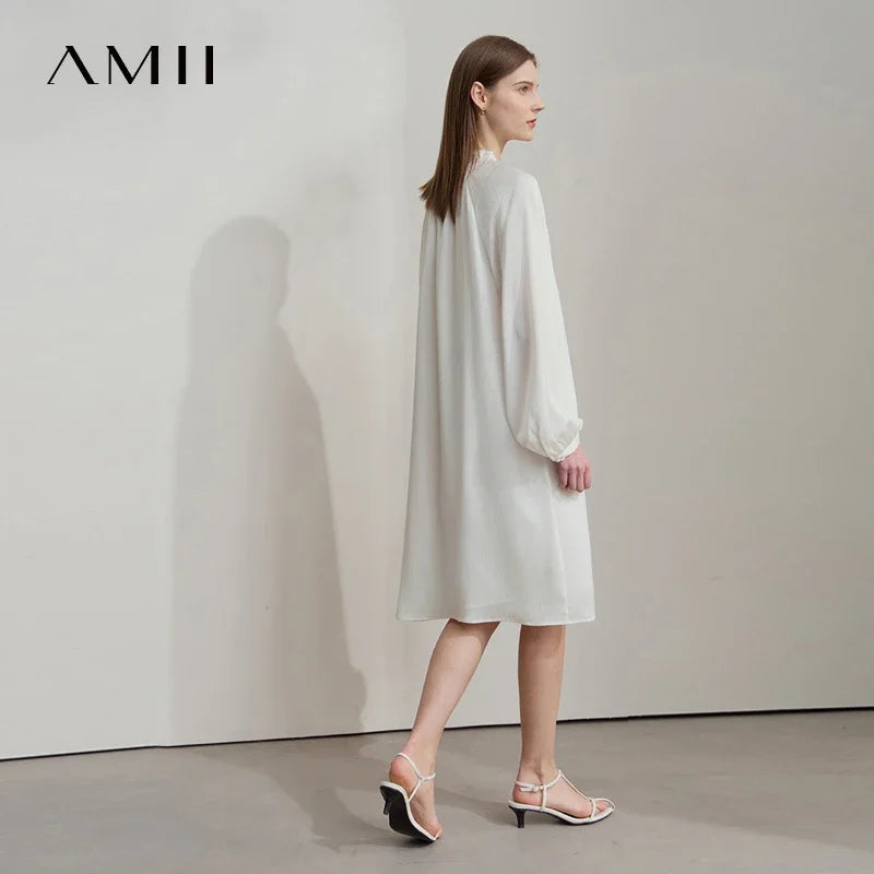 រ៉ូបនារី Amii Minimalist Retro ឆ្នាំ២០២៥ រដូវស្លឹកឈើជ្រុះថ្មី ចងដៃអាវស្មា សំពត់រាងអក្សរ A រ៉ូបសាមញ្ញឆើតឆាយសម្រាប់ស្ត្រី 12521064