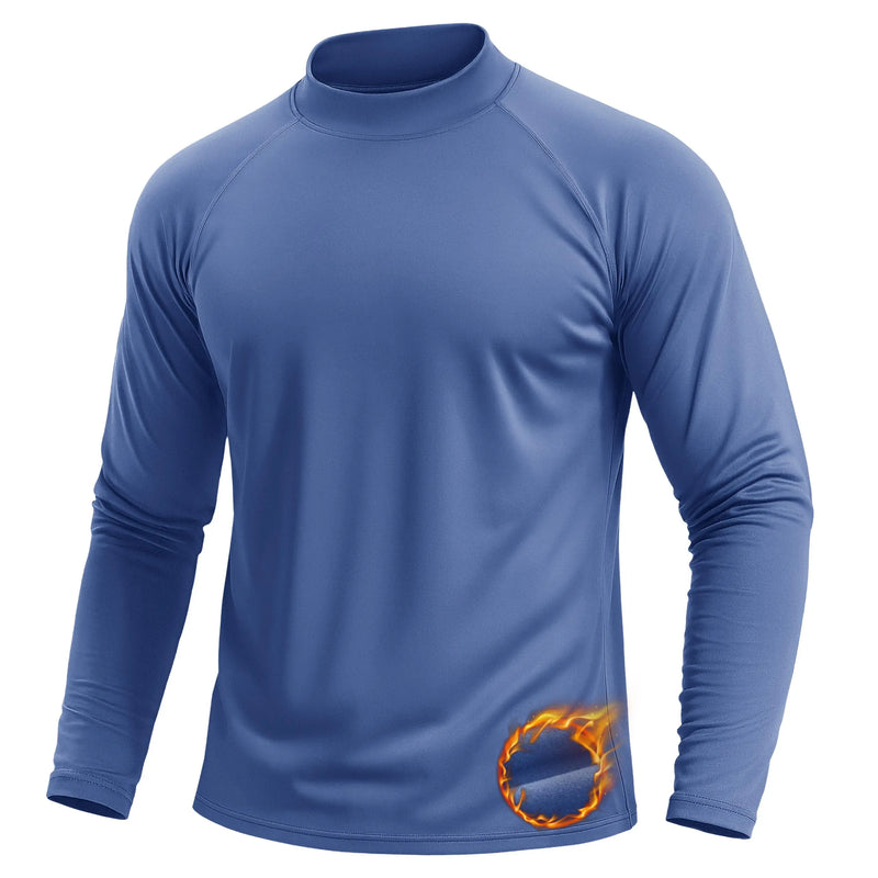 TACVASEN Men's Autumn And Winter Mock Neck Thermal T-shirts Fleece Lined Long Sleeves Stretchy Athletic Workout Base Layer Tops