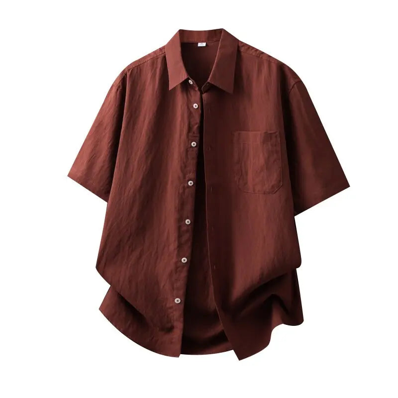 DUKEEN Men's Lyocell Linen Shirt Summer Short Sleeve Lightweight Breathable Cooling Casual Button Down Shirt