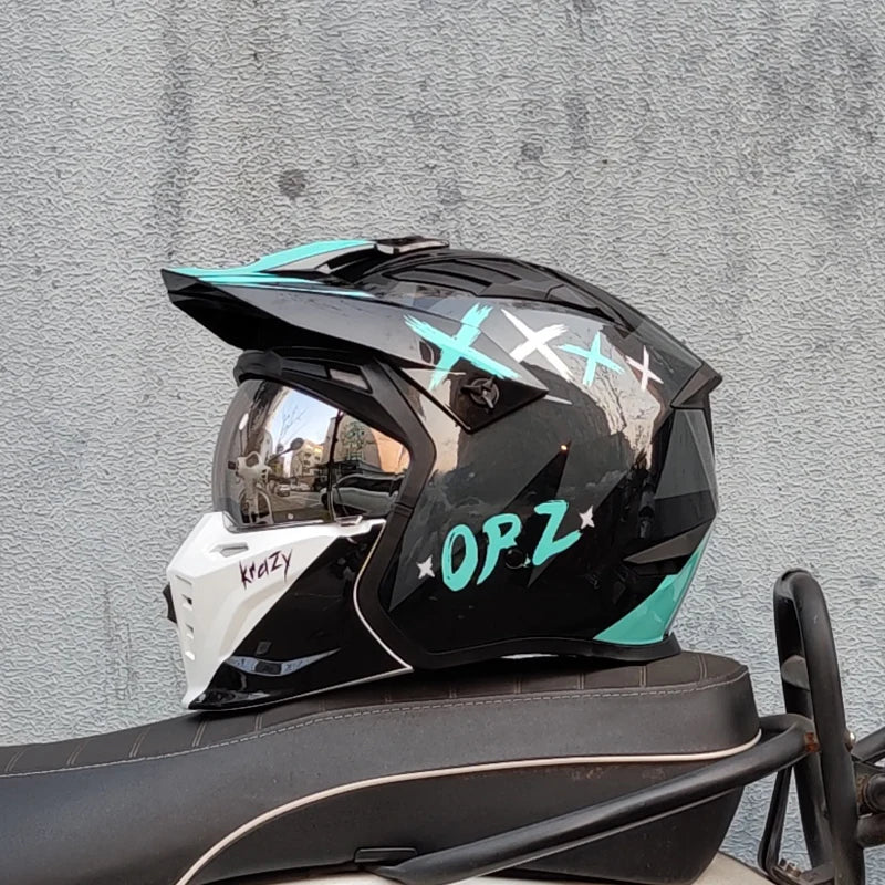 ORZ Retro Helmet Motorcycle Full Helmet Men Women Summer Locomotive Four Seasons Rally Demolition Combination Helmets