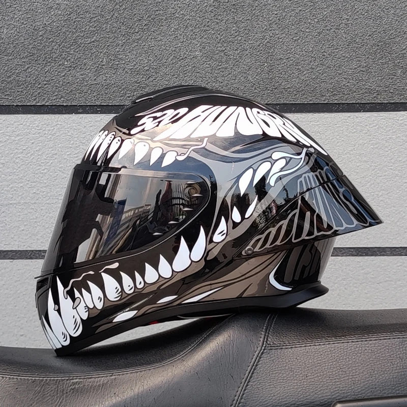 ORZ Racing Full Face Motorcycle Helmet ABS Material DOT Certified Fashion Big Spoiler Aerodynamic Street Bike Protective Helmet