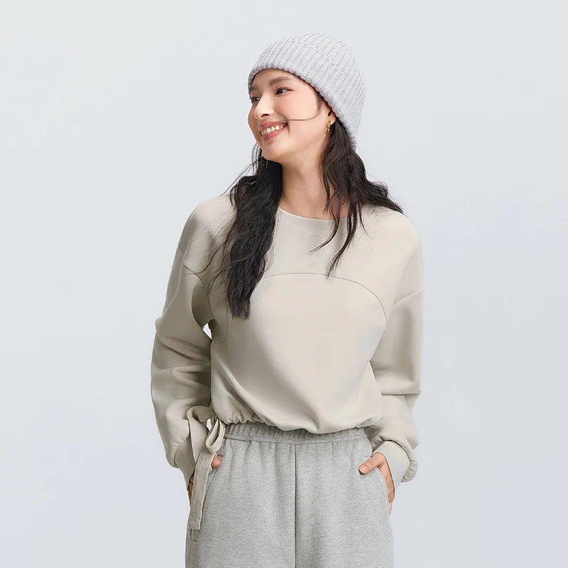 Semir Trendy Hoodie Women Spring Short Crew Neck Loose Letter Drawstring Casual Ins Fashion Minimalist Stylish Top