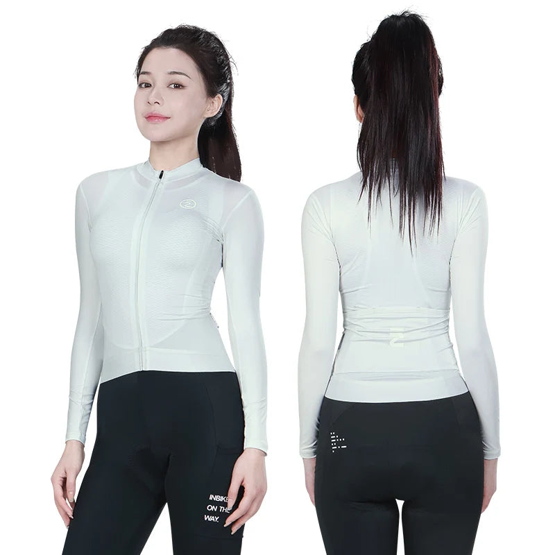 INBIKE Women's Long Sleeve Cycling Jersey Spring Summer Bike Top Clothing Breathable Road Mountain Bicycle Jersey Sweat Wicking