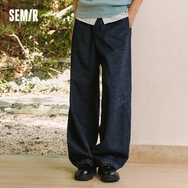 Semir Casual Pants Men Winter Faux Denim Loose Arc Pants 2025 New High Drape Relaxed Wide Leg Pants Popular Men'S Clothing