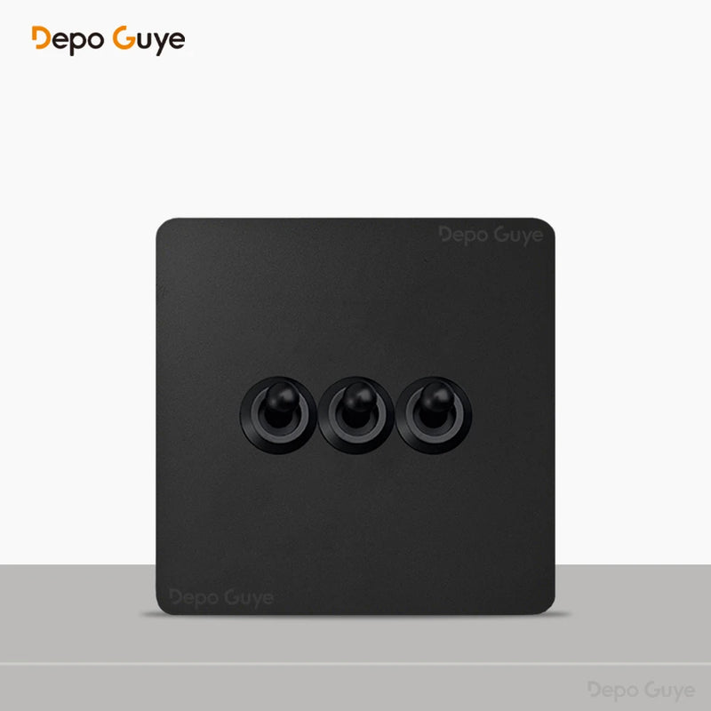 Retro Brass Lever Switch 1-4 Gang 2 Way Toggle Switch Panel Black EU RU FR Electrical Sockets And Switches USB Type-c Cat6 Rj45