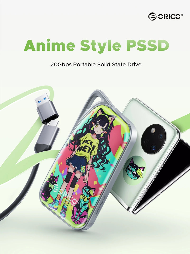 ORICO 20Gbps Portable Solid State Drive 2000MB/S Colorful Graffiti NVME PSSD for Laptop PC Video Editing and Data Backup