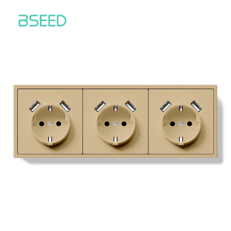 BSEED EU Standard Single Wall Socket Double USB Charge Port Wall Power Outlets Electric Plugs White Black Plastic Frame 16A