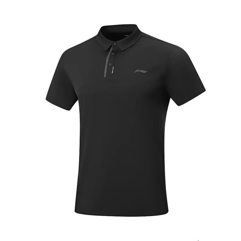 អាវយឺតប៉ូឡូហ្វឹកហាត់បុរស Li-Ning LN ស្ងួតលឿន 100% ប៉ូលីអេស្ទ័រ ការពារកាំរស្មីយូវី អាវយឺតដៃខ្លី LiNing Fitness APLW163