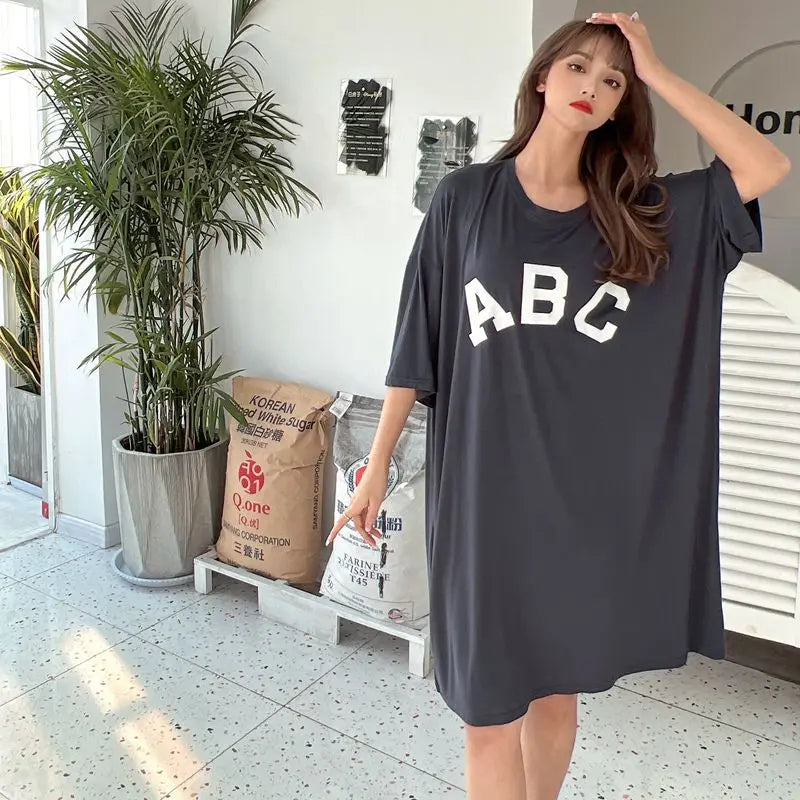 Fdfklak Casual Loose Night Dress Women Modal Comfortable Nightshirt Female Letter Sleepshirt Spring Summer Nightgowns 50-110 KG