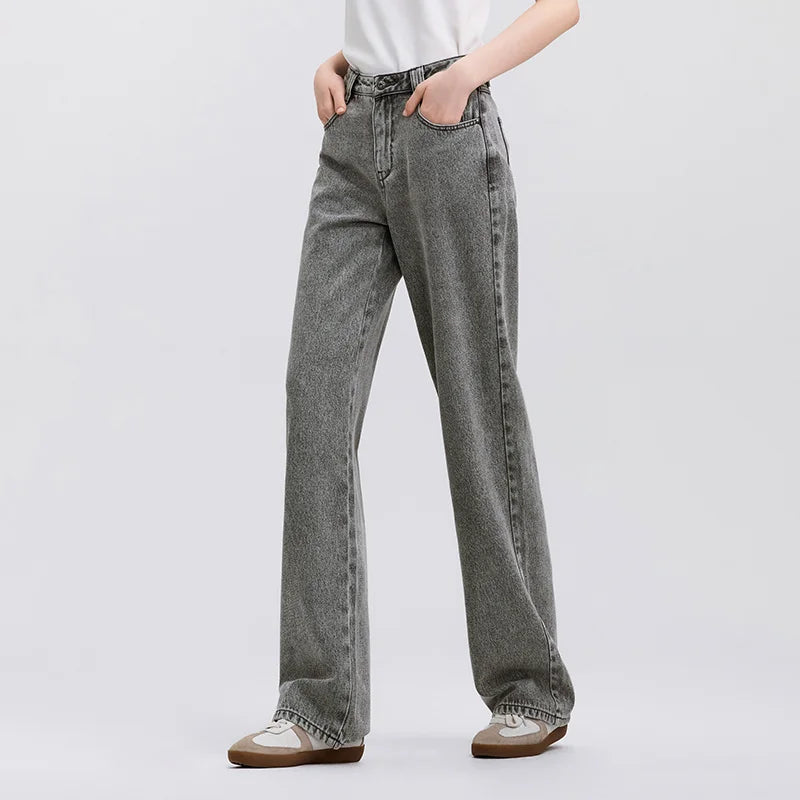 Semir Soft Jeans Women Fleece Lined Floor Length Pants Leg Slimming Wide Leg Retro Style 2026 Winter Fashion Trousers
