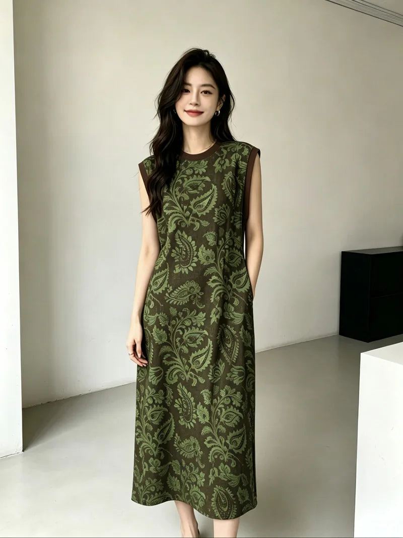 Large Size Cotton Silk Sleeveless Dress Women's Loose Polka Dots Leopard Print Nightdress Loungewear Round Neck Nightgowns