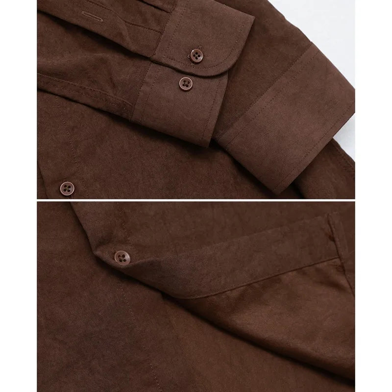 Men's Business Long Sleeve Shirt – Vintage Distressed Linen-Blend with Wide Pointed Collar, Slim Fit for Office & Smart Casual