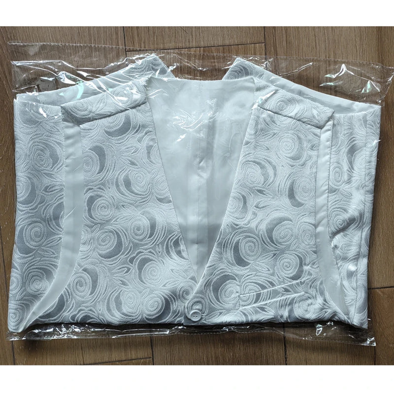Men's Roses Embroidered V-neck Sleeveless Vest Jacket,White,Black Single-breasted Button Suit Vests, Asian Size Male Waistcoat