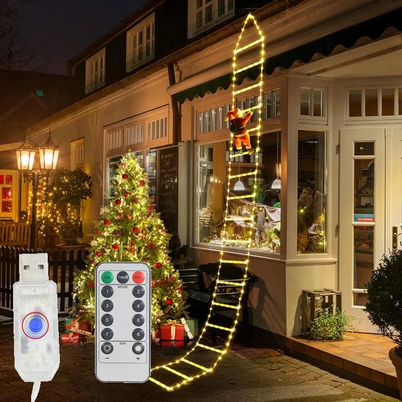 ភ្លើង LED ក្នុងផ្ទះ ក្រៅផ្ទះ ភ្លើងតុបតែងលម្អបុណ្យណូអែល ខ្សែជណ្ដើរជាមួយសាន់តាក្លូសសម្រាប់បង្អួច សួនច្បារ ការតុបតែងដើមឈើណូអែល