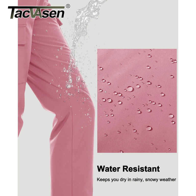 TACVASEN Winter Skiing Hiking Cargo Pants Womens Snowboard Pants Waterproof Windproof Multi-Pockets Fleece Lined Camping Trouser