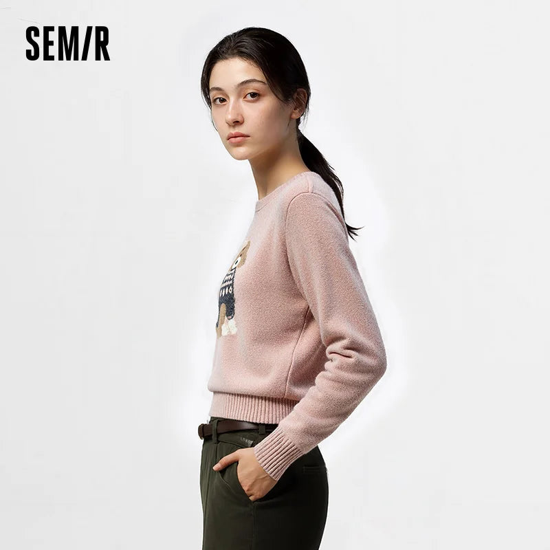 Semir Jacquard Sweater Cute Animal Design Women 2025 Winter Soft Knitwear Creative Look Cozy Style Casual Pullover Top
