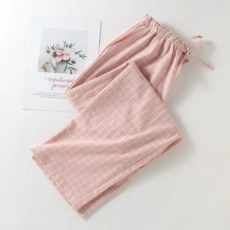 Pure Cotton Leisure Home Trousers Casual Plaid Breathable Sleepwear Pants Spring Autumn Homewear Pajamas Pant Women Pantalones