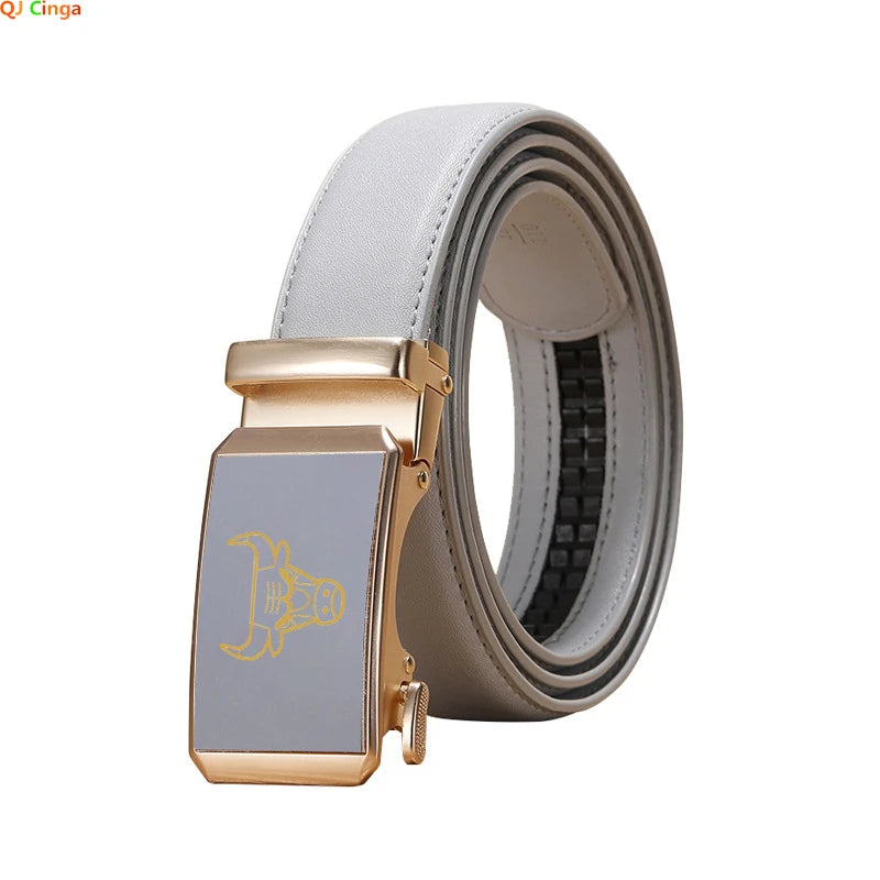 2026 New Width 3.0 Cm Gray Belt Women's Fashion Casual Automatic Buckle Belts Men Cow Head Pattern Cinturon Female Waistband