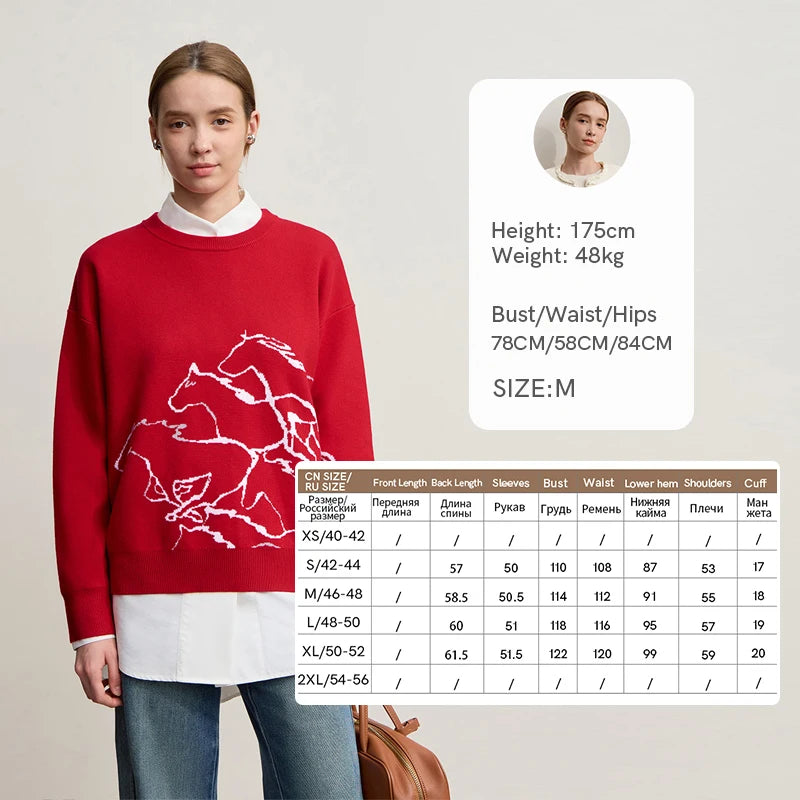 Amii Women's Sweater 2025 Winter New Crew Neck Women's Long Sleeve Top Casual Jacquard Knitwear Loose Versatile Top 12544178