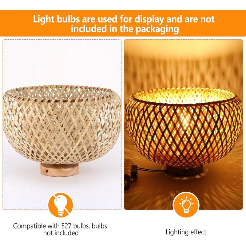 JOYINLED Bamboo Ceiling Light Semi Flush Mount Ceiling Lamp Handmade Boho Light Chandelier Farmhouse Light Fixtures 30/38CM