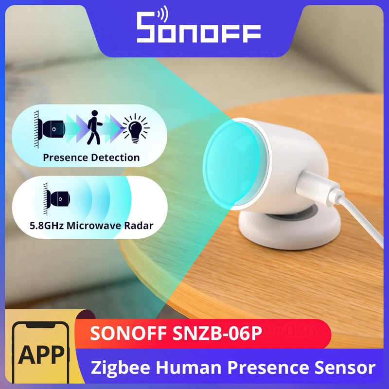 SONOFF SNZB-06P Zigbee Human Presence Sensor Light Sensing Microwave Radar Smart Home via ZBBridge-P eWeLink Alice Alexa Google
