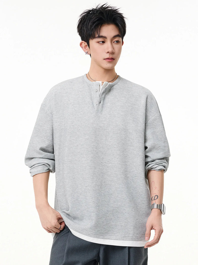 DUKEEN Men's Heavyweight Henley Long Sleeve T-Shirt - Spring Casual Layered Pullover Sweatshirt with Premium Feel
