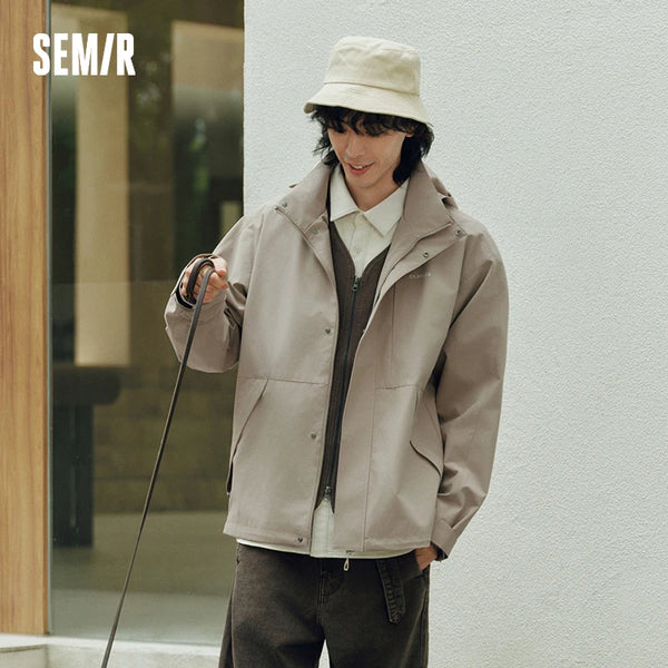 អាវក្រៅបុរស Semir មានមួក បោះពុម្ពអក្សរ សម្រាប់គូស្នេហ៍ ស្ទីលធម្មតា រលុង រដូវស្លឹកឈើជ្រុះ ការពារខ្យល់ ពាក់ប្រចាំថ្ងៃ 2026