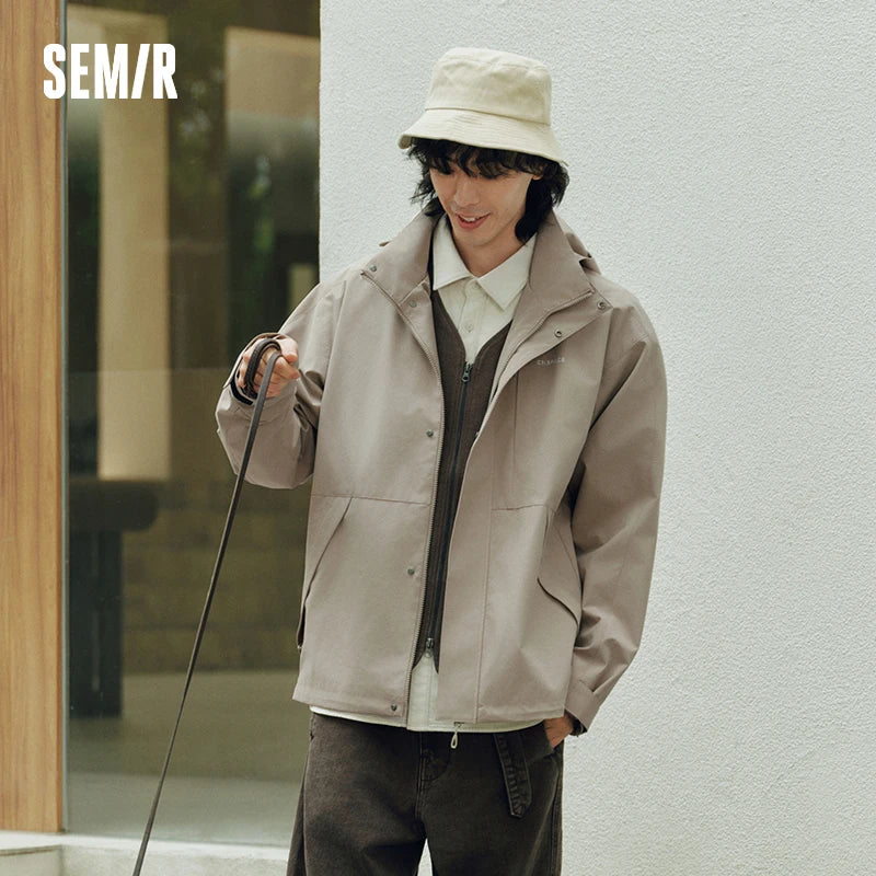 Semir Men Jacket Hooded Letter Print Couple Outdoor Casual Style Loose Autumn Windproof Outerwear Daily Wear 2026